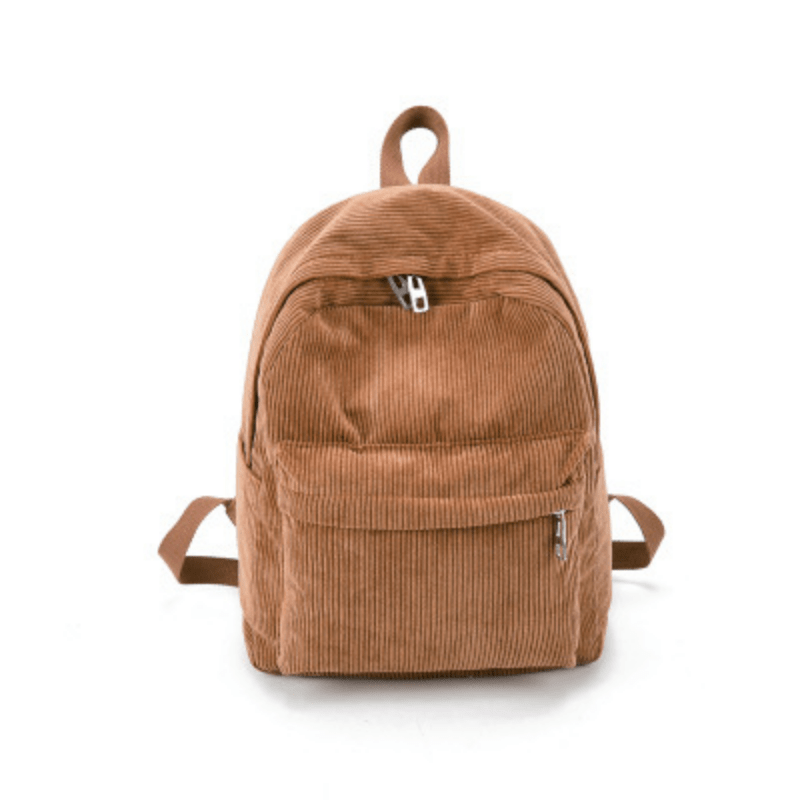 Yucurem Corduroy Solid Color Backpack Small Zipper Bag for School Travel  shopping (Beige) 