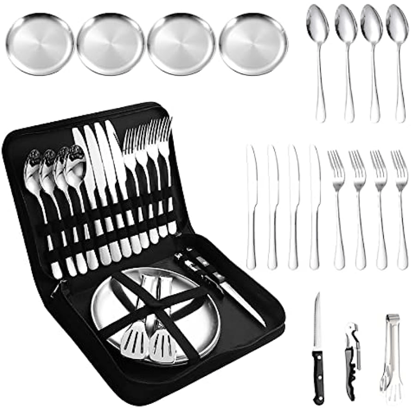 Travel Cutlery Set with Case, 3-Piece Reusable Portable Silverware Set,  Knife Fork Spoon Portable Bag Flatware Cutlery Set for Outdoor Travel  Picnic