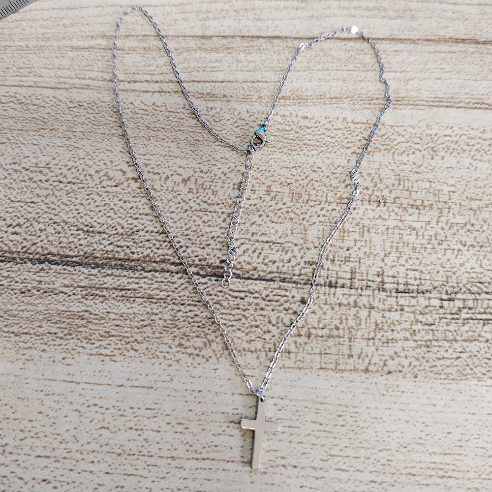 Plain Smooth Stainless Cross Pendant Necklace
