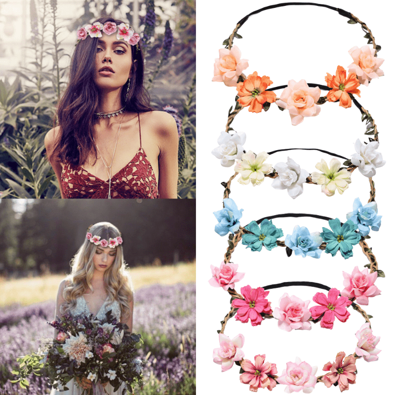 

Floral Crown Headband Flower Crown Hair Accessories Party Stylish Garland Wreath Head Band Boho Flower Headband Wreath Floral Headpiece For Wedding Party Banquet Wear