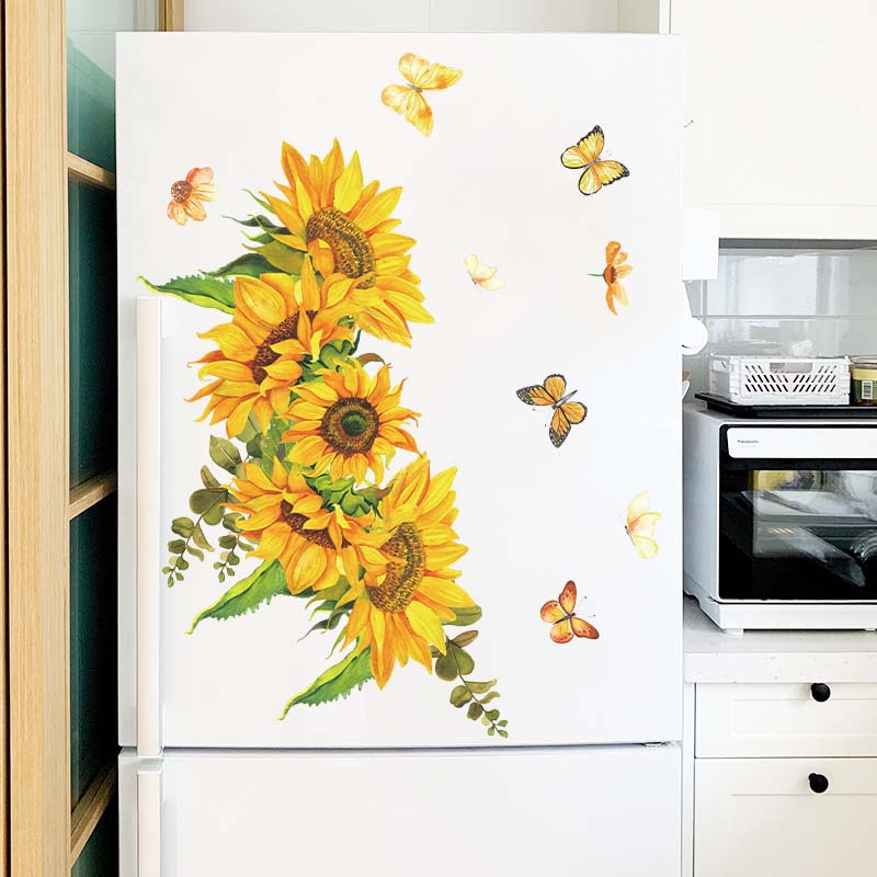 3d Butterfly Decals Vase Sunflower Wall Art Sticker Pvc - Temu