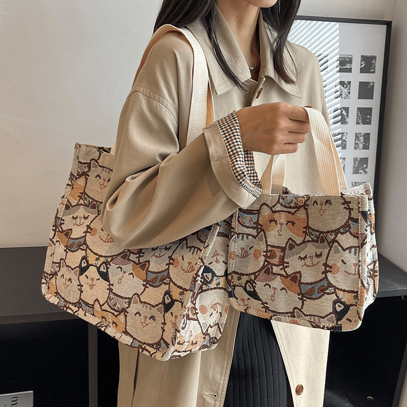 Simple Cartoon Monkey Pattern Handbag, Canvas Casual Shoulder Bag, Women's  Storage Bag - Temu