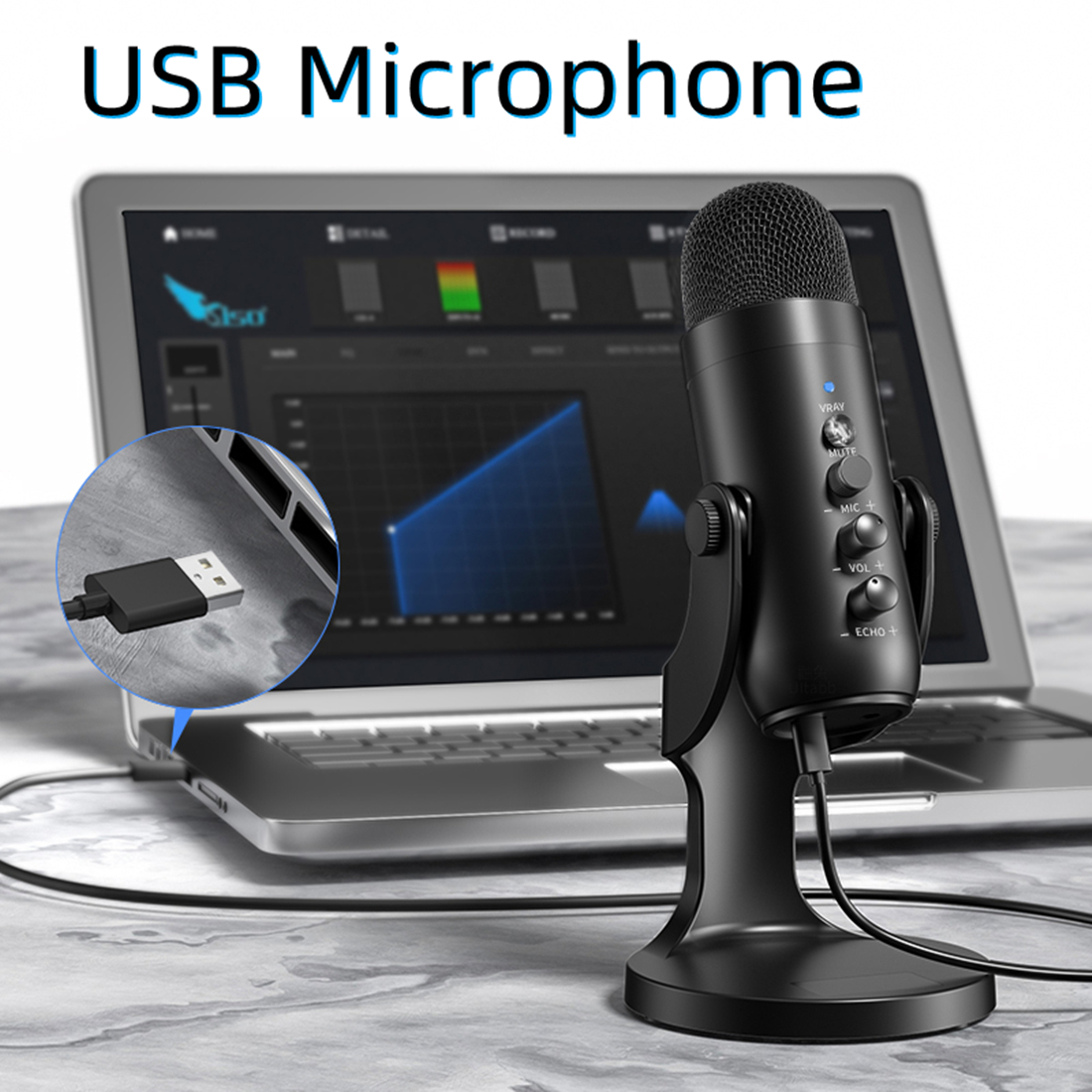 Microphone USB, Microphone À Condensateur De Studio Professionnel 48V, Kit  De Microphone Pour Ordinateur PC Avec