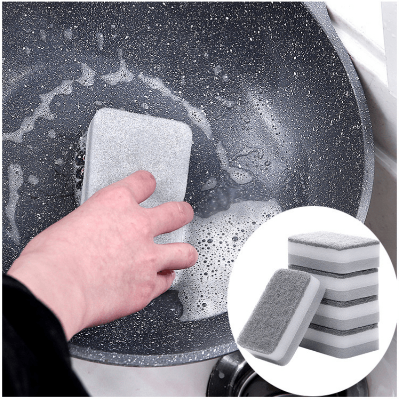 10pcs Grey Double-sided Sponge Cleaning Tool For Household, Pot