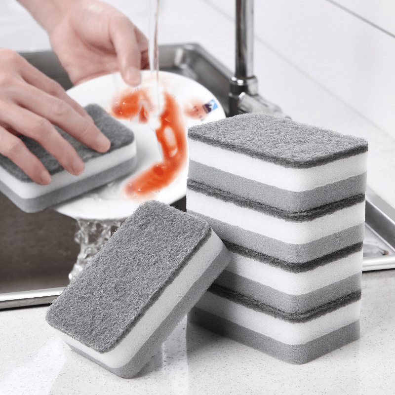 3pcs Double-Sided Sponge Kitchen Cleaning Brush, Magic Dishwashing