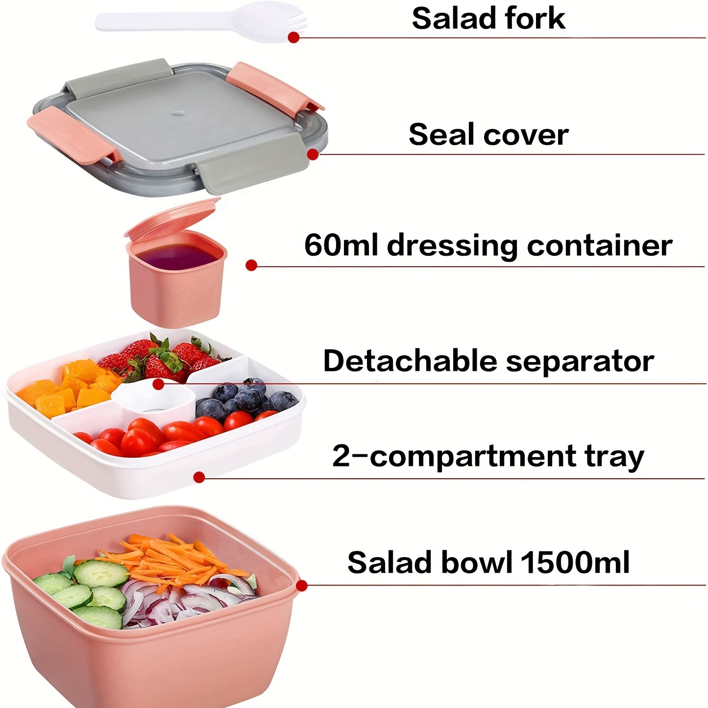 Portable Salad Lunch Container Salad Bowl 2 Compartments with