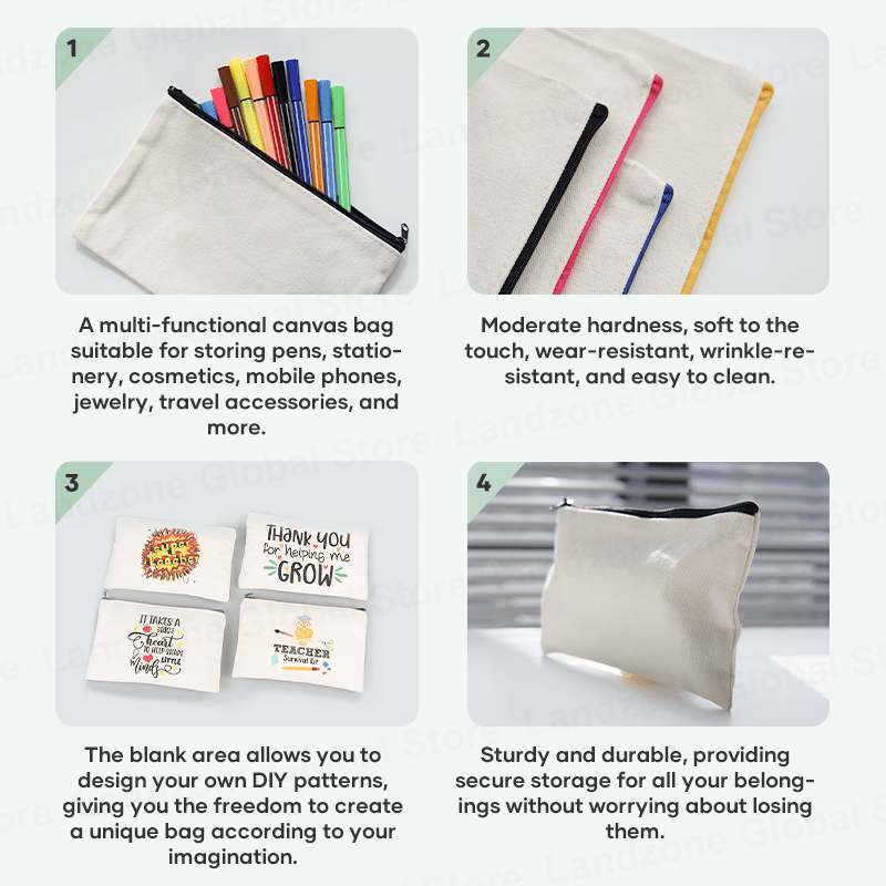 Canvas Zipper Bags Multifunctional Blank Diy Craft Pouches Temu