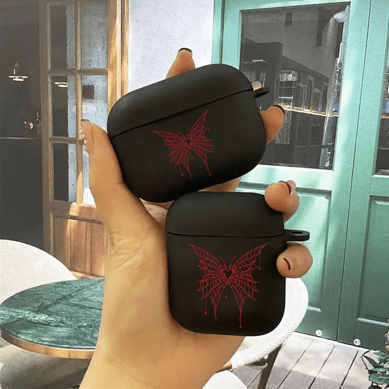 

Red Heart & Butterfly Graphic Earphone Case For Airpods1/2, Airpods3, Airpods Pro, Airpods Pro (2nd Generation) Wireless, Luxury Silicone Cover Soft Headphone Protetcive Cases Black Gifts