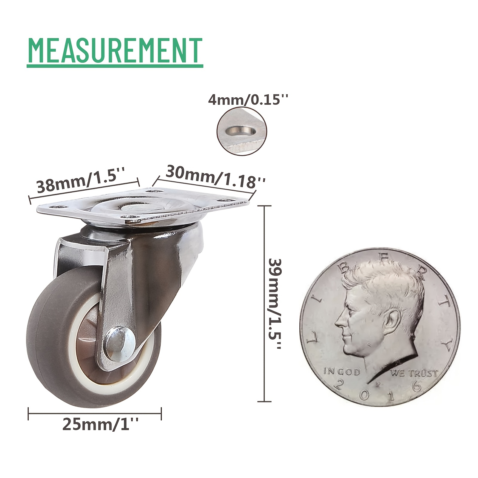 Roulettes pivotantes 38mm avec frein, Roulettes pour meubles