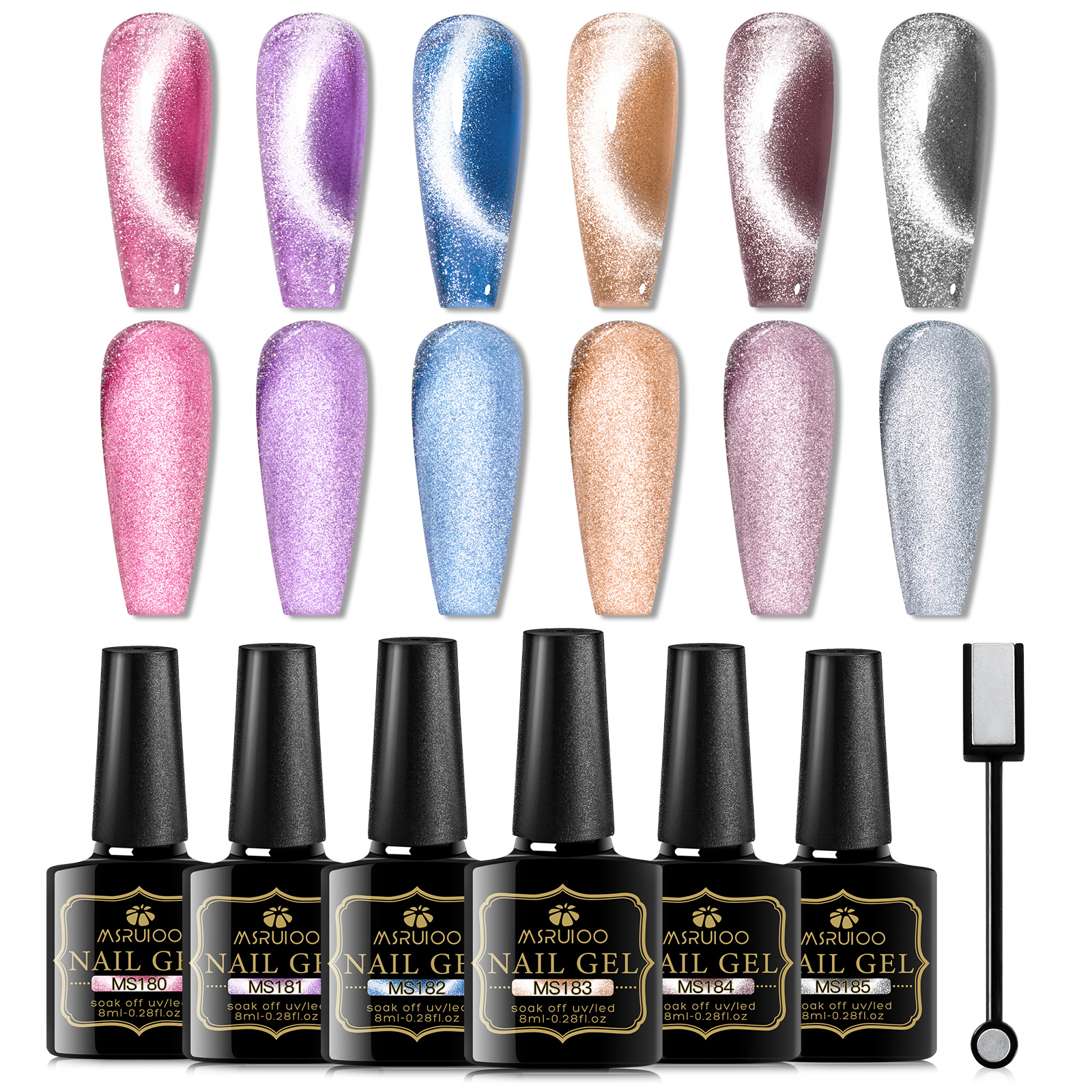 6 Colors Crystal Cat Eye Gel Nail Polish Magnetic Glitter - Temu