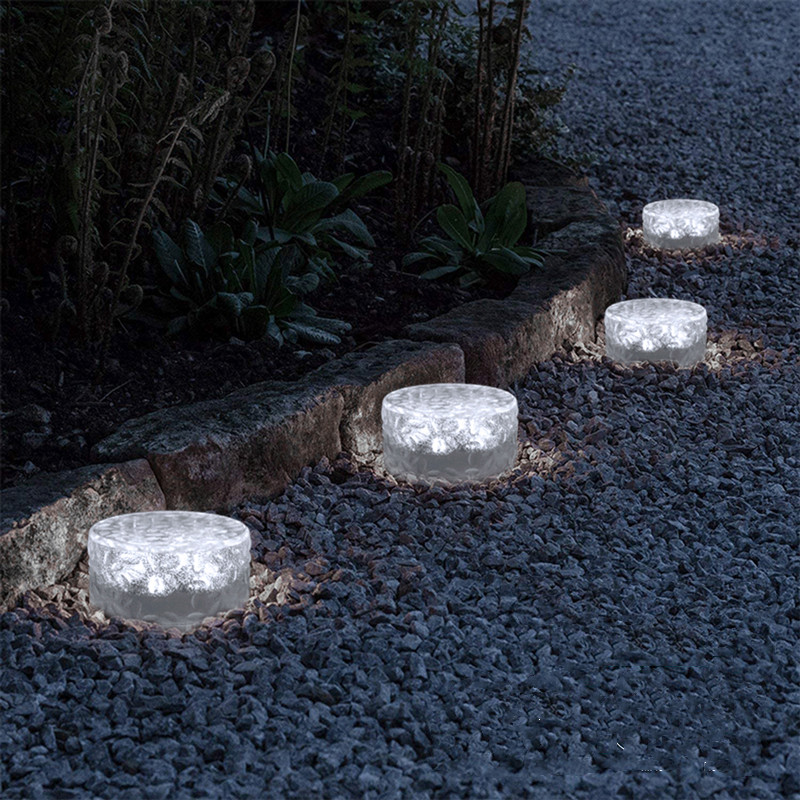 2pcs lampes de pelouse solaires extérieures lampe de sol ronde pour la  décoration de pelouse de patio de chemin de jardin, blanc chaud