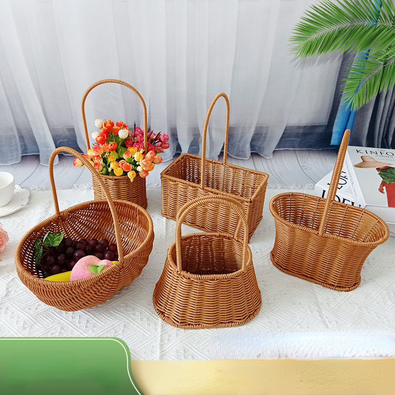 2 cestas de mimbre pequeñas con asa, cestas de niña de flores para