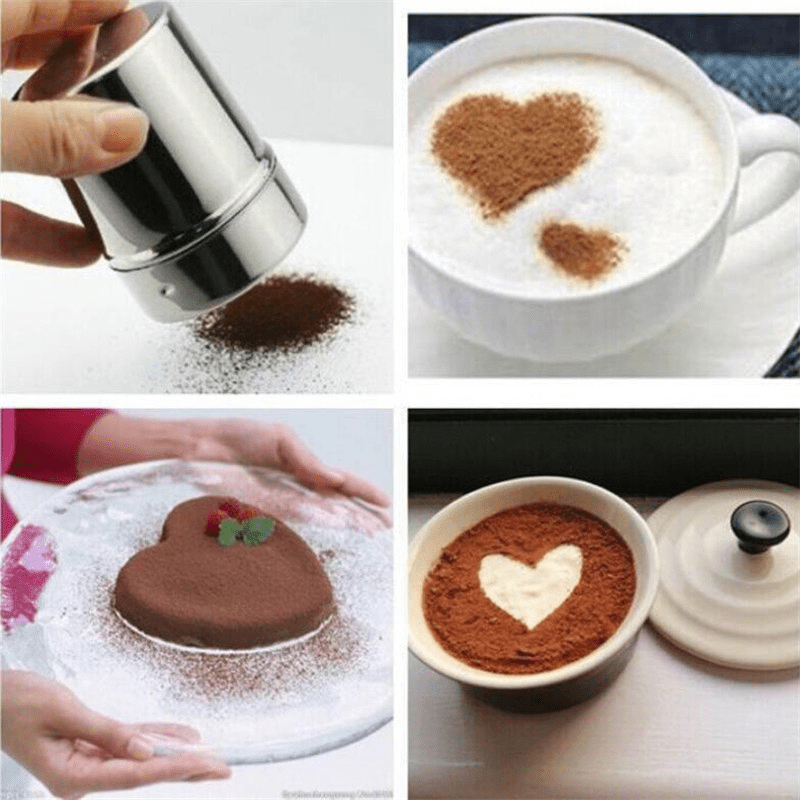 Stainless Chocolate Shaker Cocoa Sugar Powder Coffee Sifter 16Pcs Coffee  Stencils decoration Kitchen Accessories Barista Tools