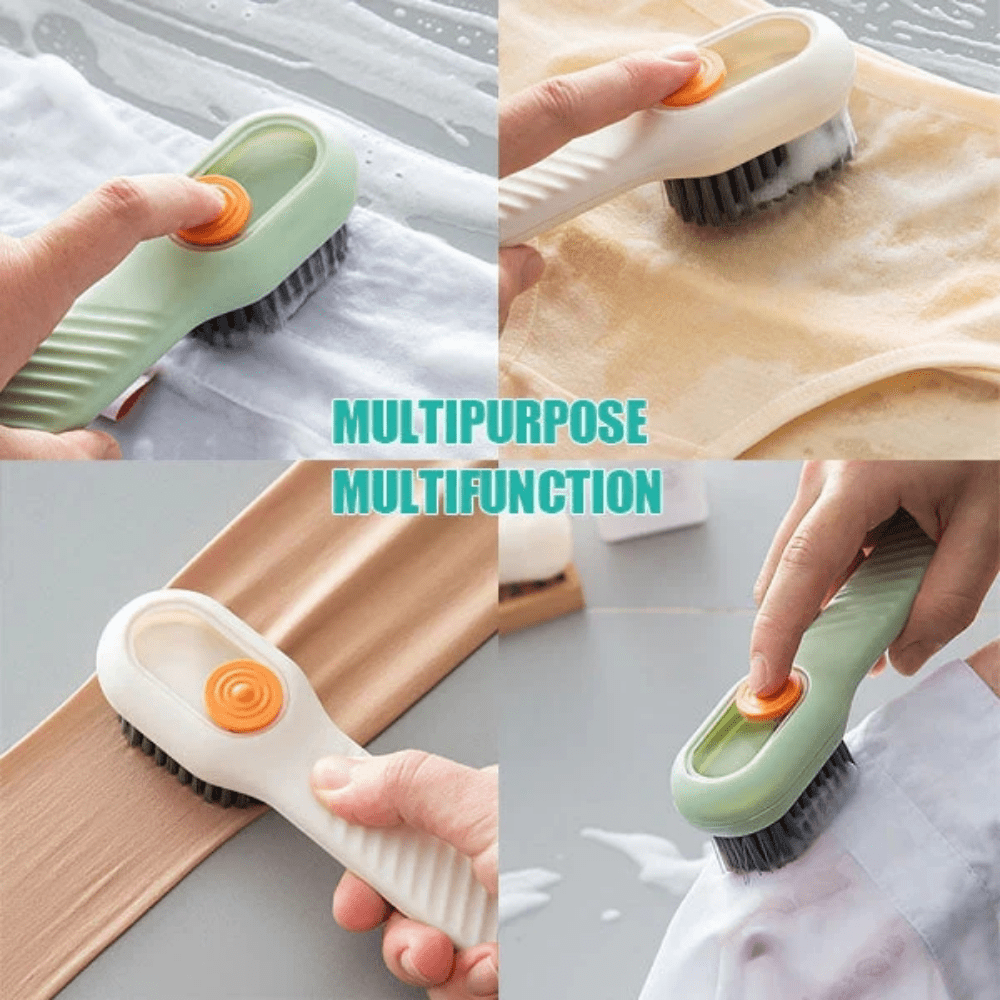 1pc Green Soft-bristle Household Cleaning Brush With Refillable Liquid  Dispenser, Suitable For Clothes And Shoes