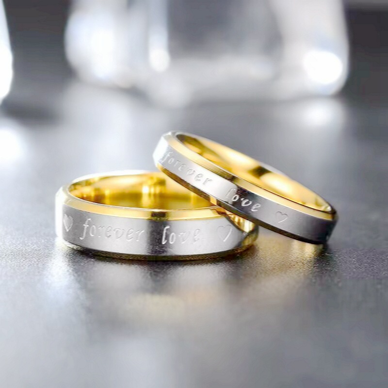 2Pcs Heart Matching Couple Rings Set Forever Love Wedding Ring