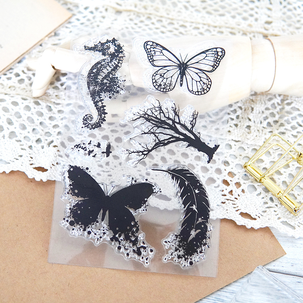 Butterflies Clear Stamps for Card Making Scrapbooking Crafting DIY Decorations, Words Transparent Silicone Seal Stamps for Embossing Album Crafts