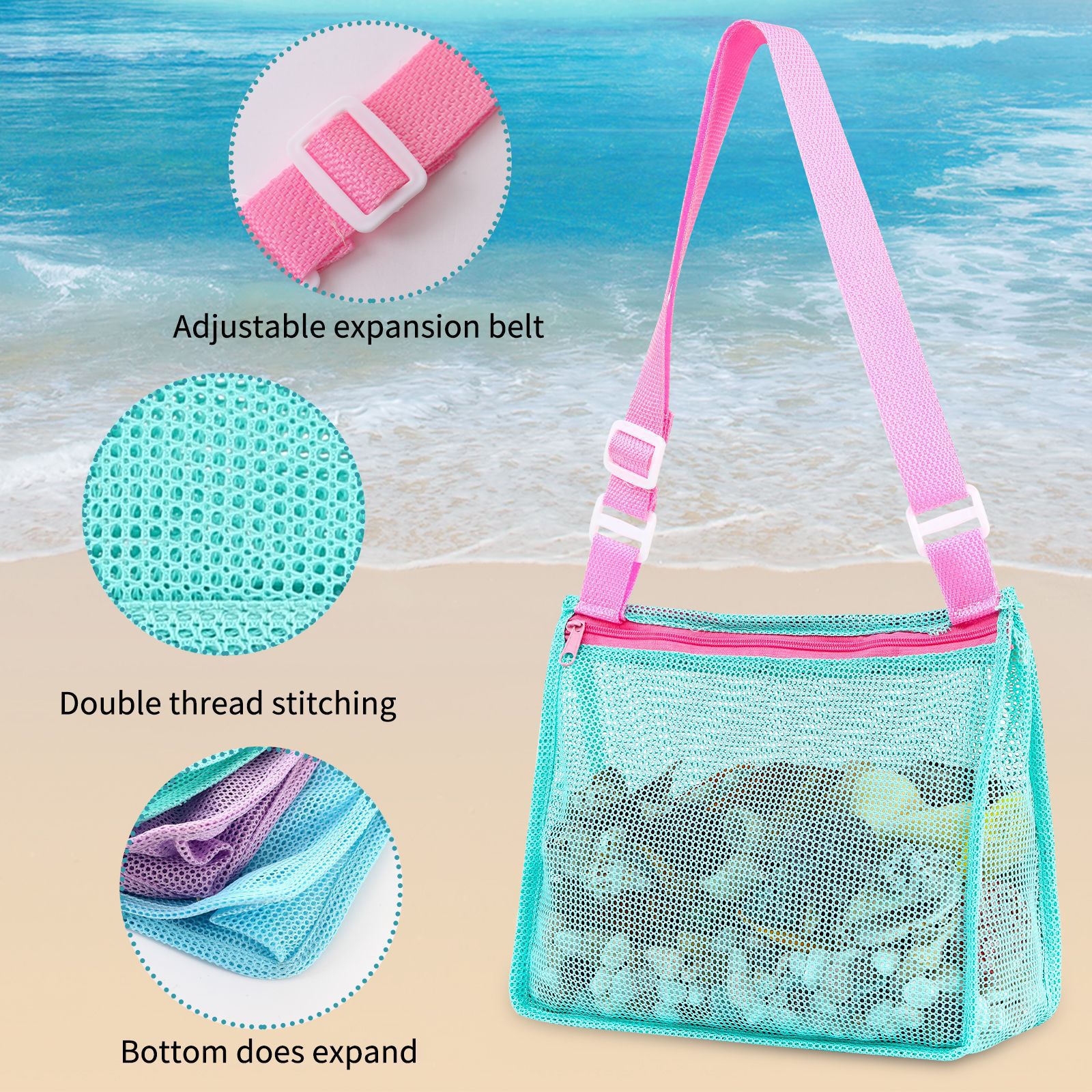 Kid Beach Bag Toy Storage Seashell Net Bag Swimming Pool Organizer Bag