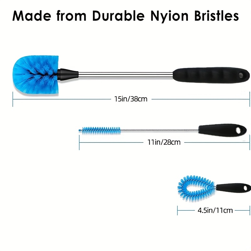 3pcs/set Long Handle Stainless Steel Water Bottle Brush for Easy Cleaning of Narrow Neck Bottles, Coffee Mugs, Tumblers, and Flask Lids