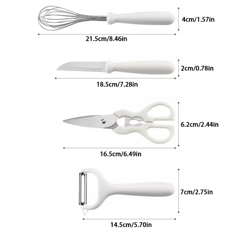 COMUSTER Kitchen Gadgets Set,Kitchen Scissors, Kitchen Utensils Set with  Holder, Paring Knife,Whisk,Bottle Opener,Peeler- Home Kitchen Gadgets(White  6