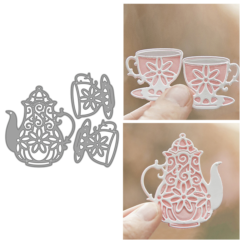 

Exquisite Tea Set, Beautiful Teapot Cutting Dies Card Paper Craft Diy Template Metal Cutting Dies Album Embossing Scrapbooking For Gift Blessing Birthday Thanks Card Holiday Card