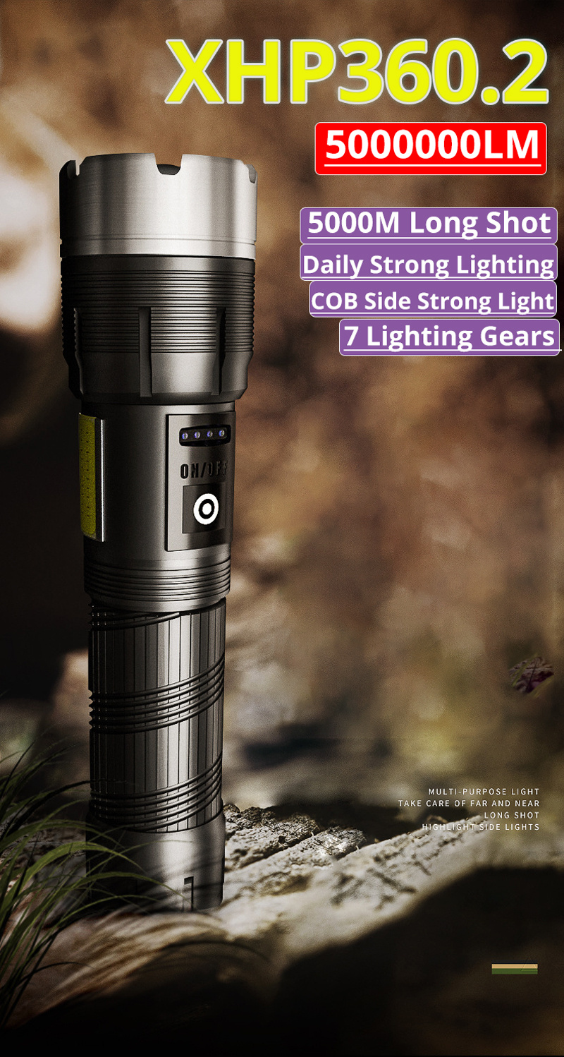 Lampe de poche tactique puissante XHP360, 9000lm, haute puissance, torche  Rechargeable, lampe à main, lanterne Led pour le Camping