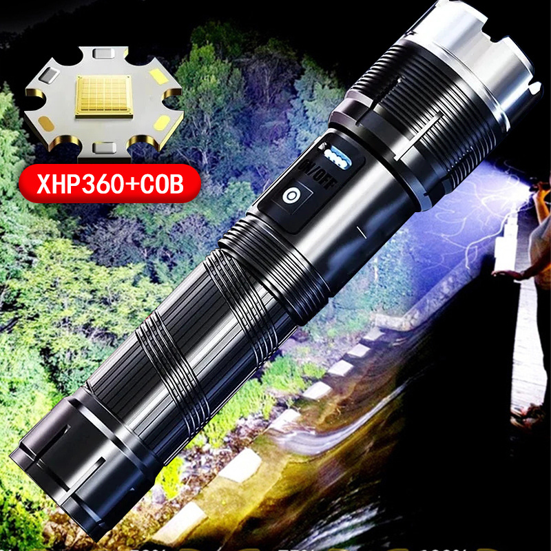 

1 Set Xhp360 Ultra High Power Led Flashlight, Waterproof And Built-in 18650 Rechargeable Battery Telescopic Zoom 7 Modes Suitable For Fishing, Camping, Hiking, And Outdoor Adventures