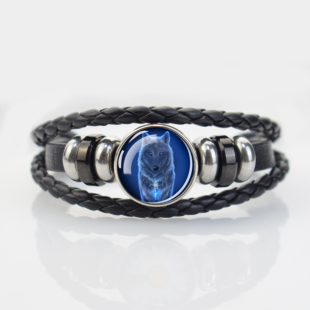 Blue Button Leather Bracelet