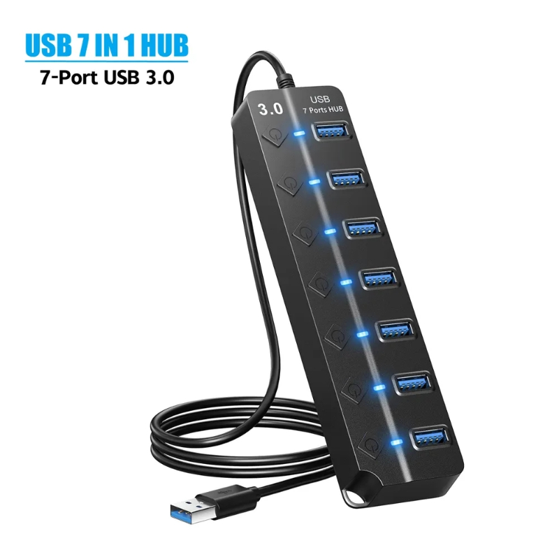 USB Hub 3.0 7 Port: Tragbar USB verteiler 3.0 Einzelnen LED-Netzschaltern  fur Laptop, PC, MacBook und weitere USB Geräte: : Computer &  Zubehör