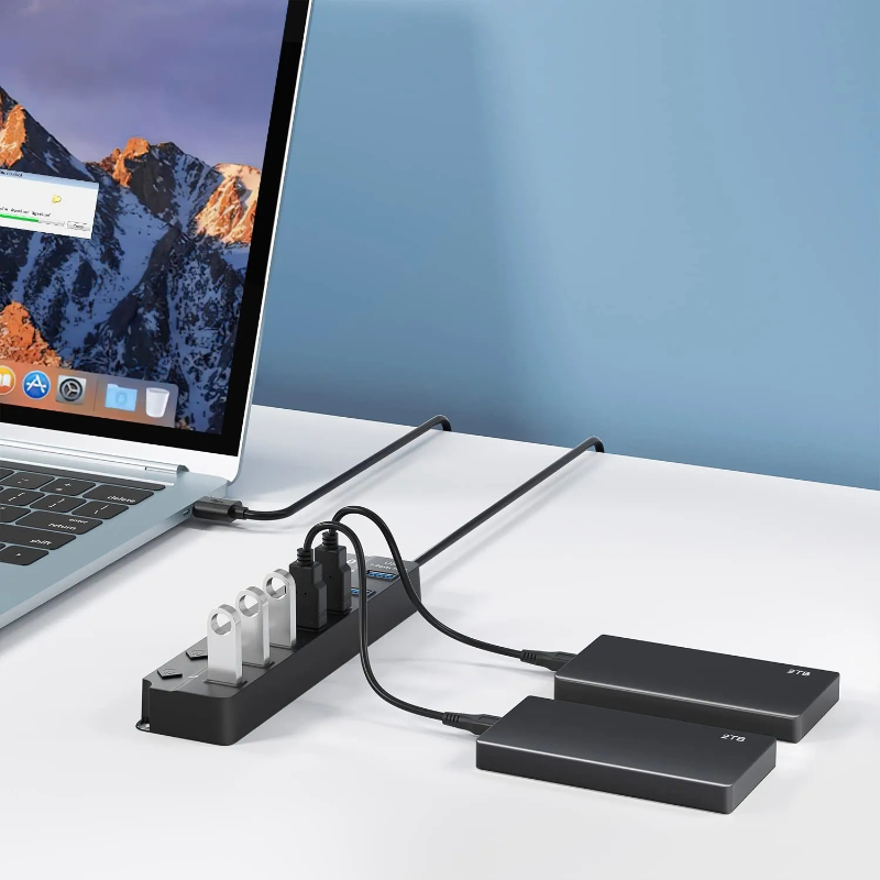 7 Port USB 2.0 / 3.0 Hub Splitter Adapter High Speed For PC Laptop Mac  Desktop