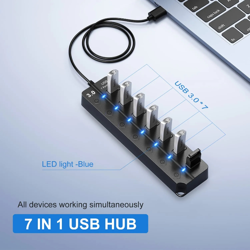 USB 3.0 Hub - Seven Port Splitter With Power Supply Switch – The Avocado  Hack