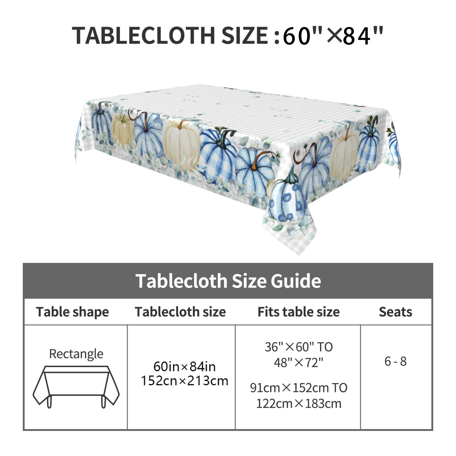 Blue And Mantel Blanco Para Mesa Rectangular De 60 X 84 Pulgadas, Mantel  Para 6 