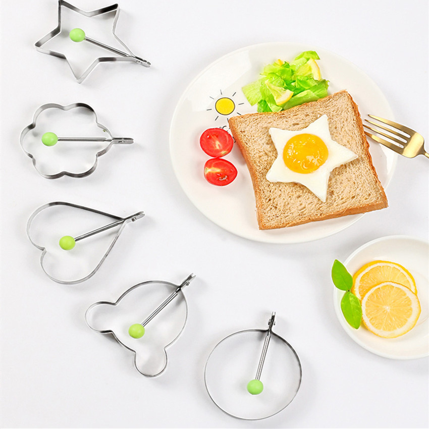 5pcs stainless steel fried egg mold set non stick egg rings with handle multiple shapes   maker for breakfast pancake cooking tools for kitchen details 3