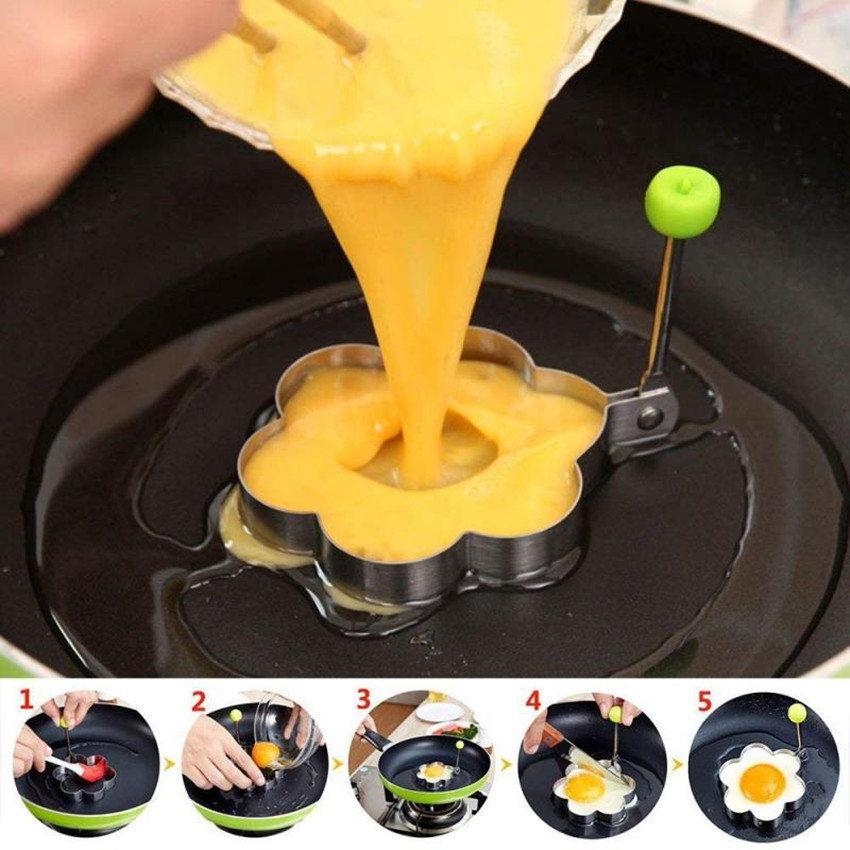 5pcs stainless steel fried egg mold set non stick egg rings with handle multiple shapes   maker for breakfast pancake cooking tools for kitchen details 5