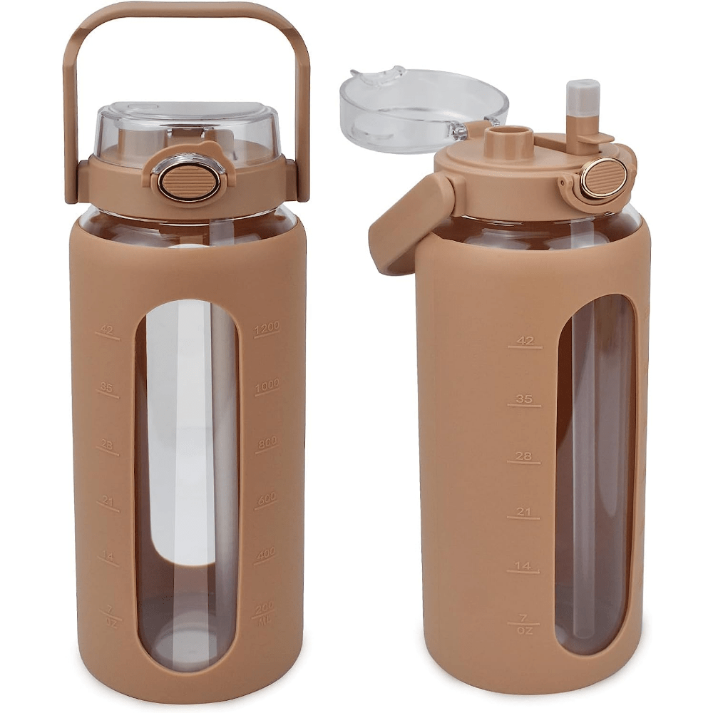 Glass Water Bottle With Bamboo Lid And Silicone Cover Leak - Temu