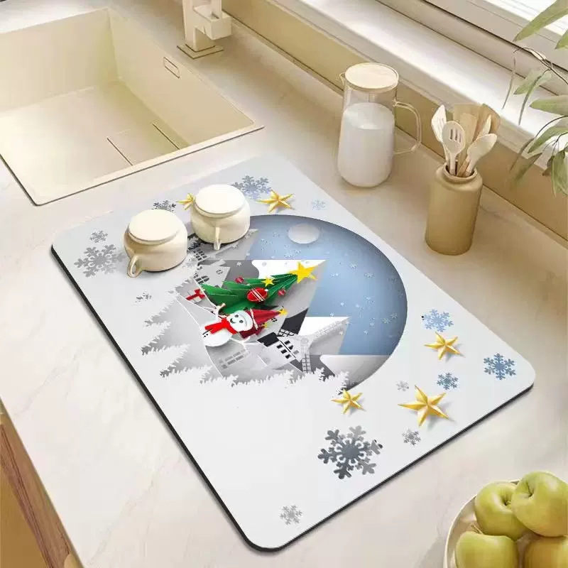 Dish Drying Pad, Kitchen Countertop Absorbent Pad, Red Truck Winter Theme  Washstand Drain Mat, Soft Diatom Mud Faucet Absorbent Mat, Toilet Washstand  Cup Mat, Toilet Anti-water Absorption Mat, Kitchen Accessories, Bathroom  Accessories 