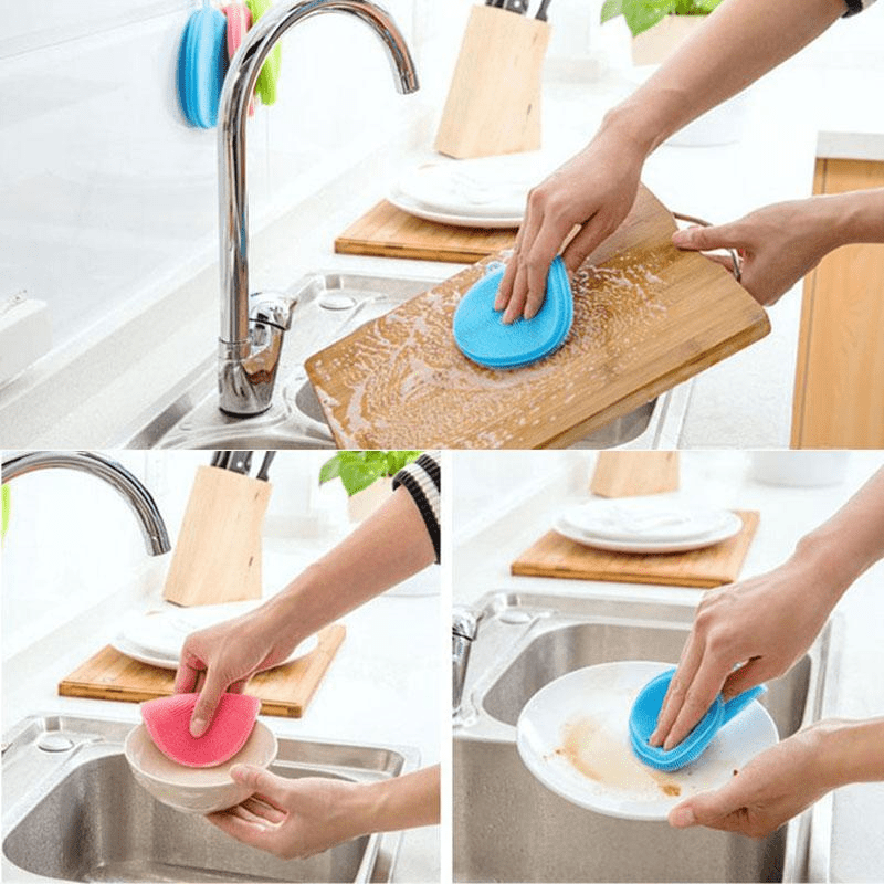 Multifunctional Silicone Dish Washing Brush Pot Pan Sponge Scrubber  Silicone Scouring Pad Wash Brushes Kitchen Cleaning