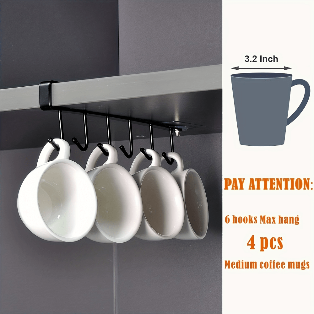 Kitchen Cup Storage Rack With 12 Hooks Under Cabinet Hanging - Temu