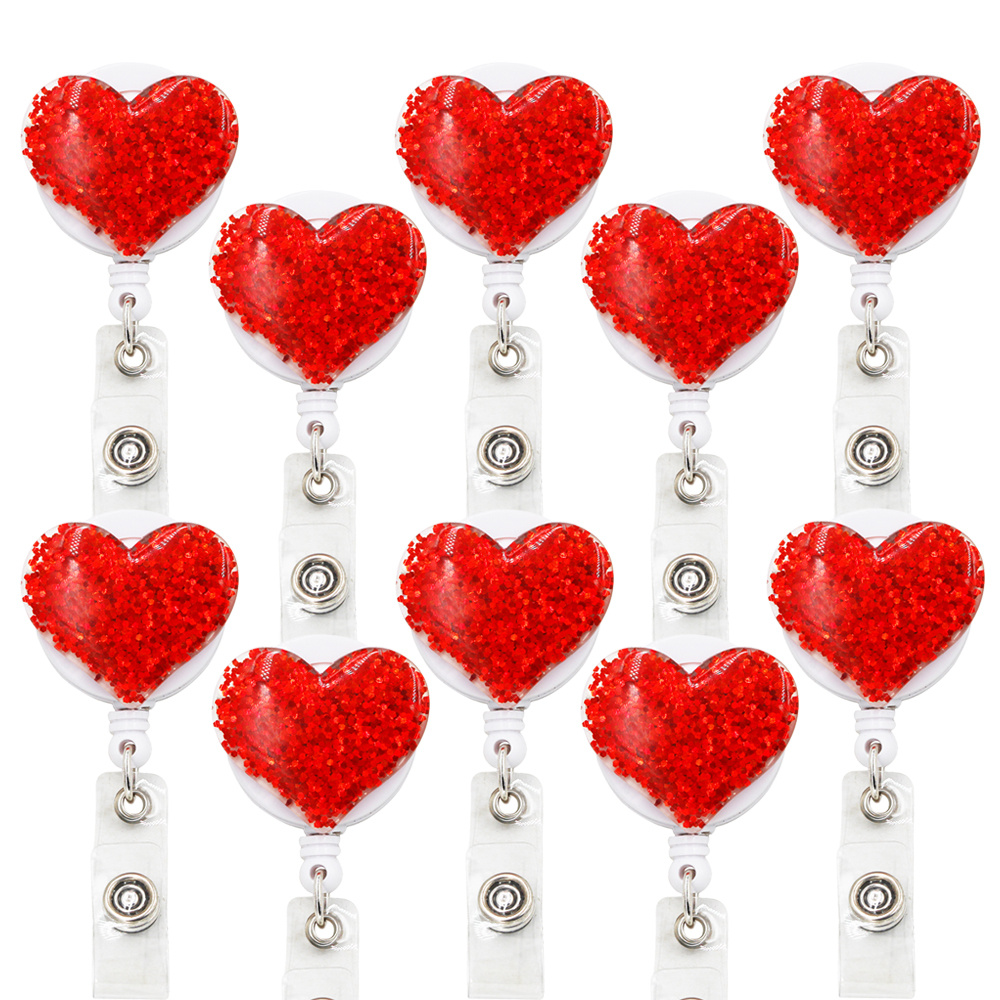 Shiny Love Heart Retractable Badge Reels Badge Holder Clips - Temu