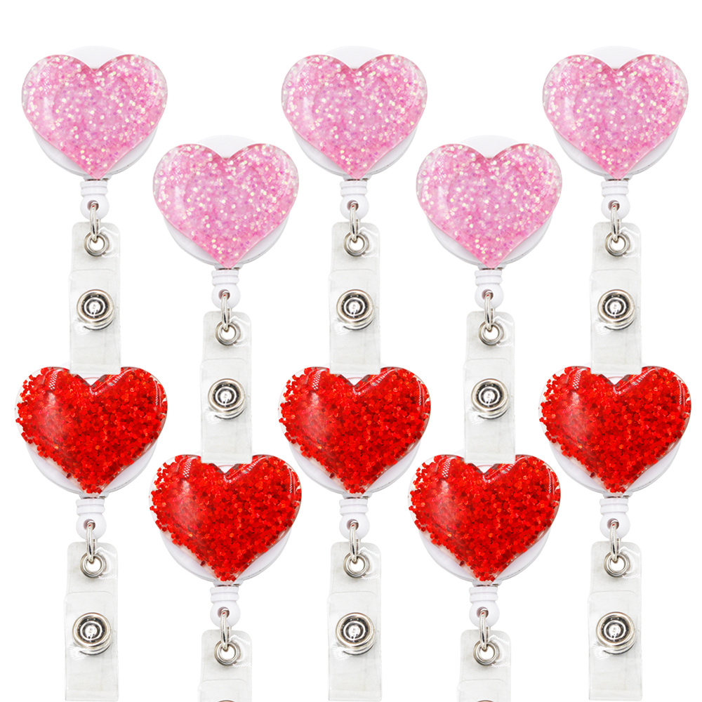 Shiny Love Heart Retractable Badge Reels Badge Holder Clips - Temu