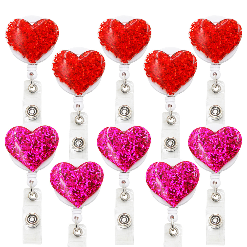 Shiny Love Heart Retractable Badge Reels Badge Holder Clips - Temu