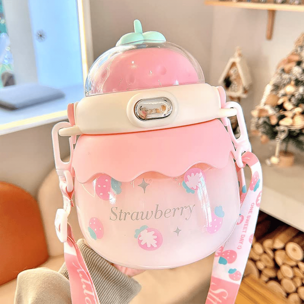 Cute Kawaii Strawberry Water Bottle Portable Leakproof With - Temu