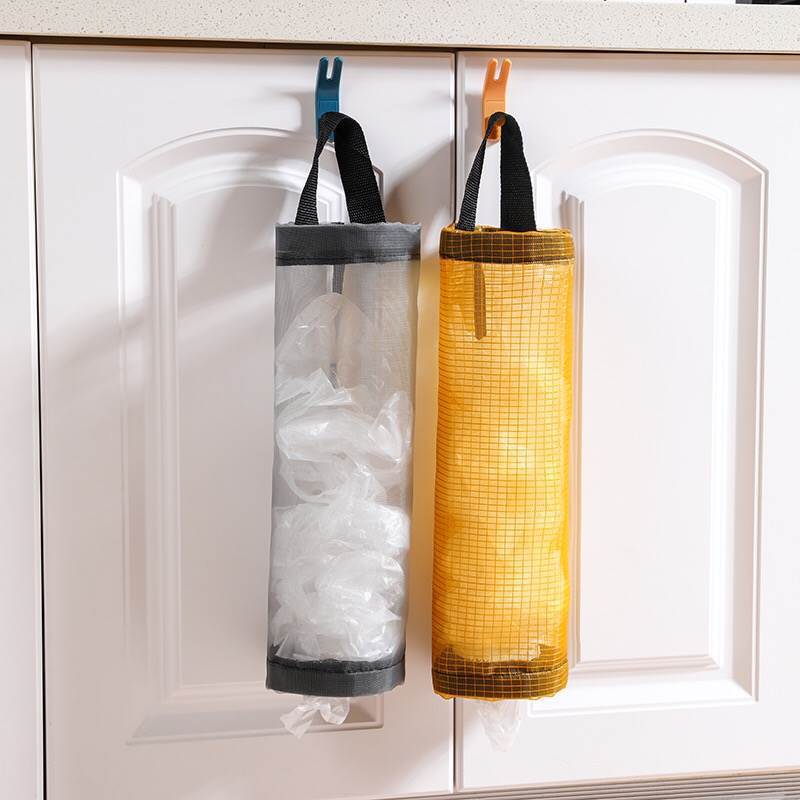 1pc plastic bag mesh dispenser hanging bags storage organizer trash bags holder trash bag storage bag bathroom accessories garbage bag holder details 2