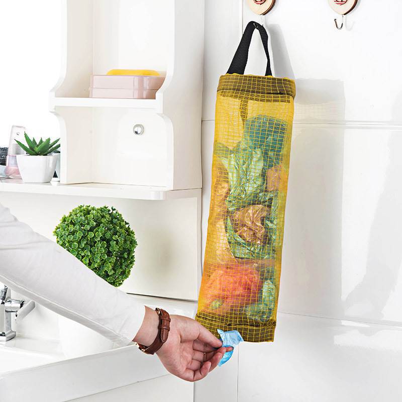 1pc plastic bag mesh dispenser hanging bags storage organizer trash bags holder trash bag storage bag bathroom accessories garbage bag holder details 3