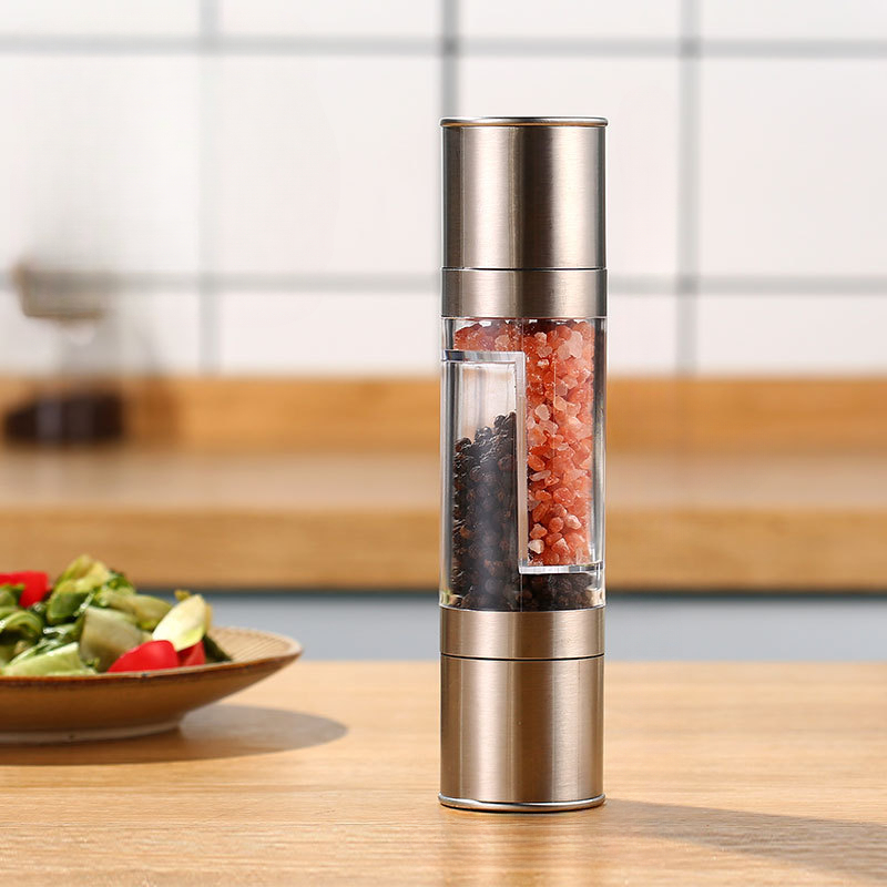 Double-headed Stainless Steel Black Pepper Grinder, Manual Salt And Pepper  Mill With Adjustable Coarseness, Home Kitchen Tool