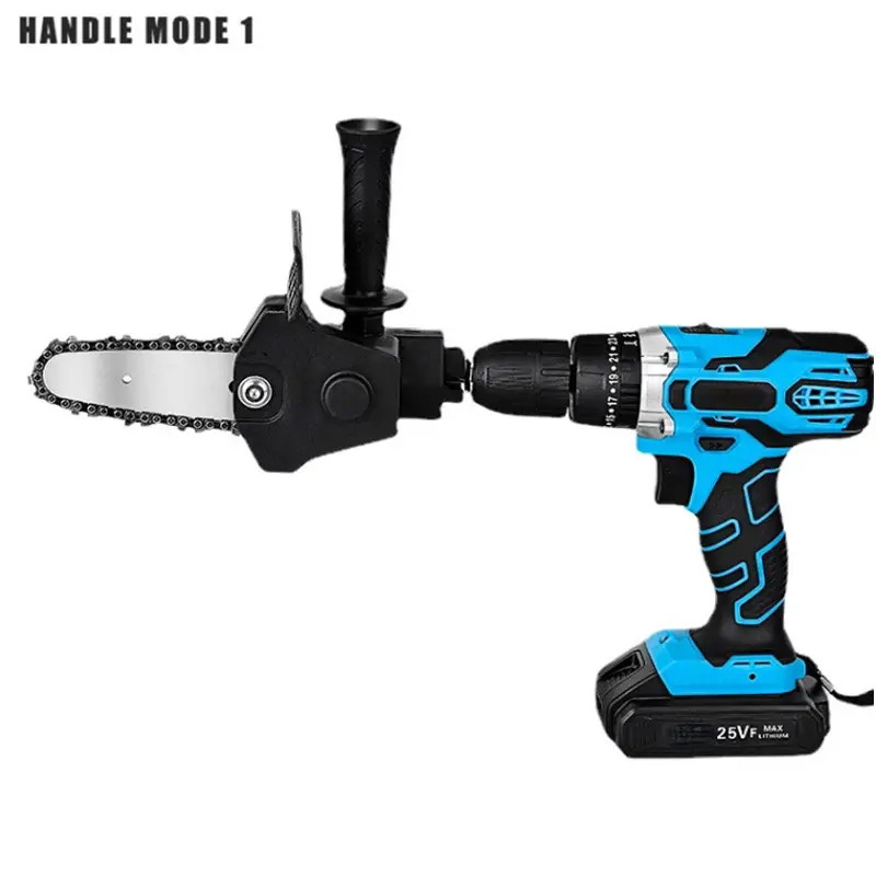 1 set electric drill converter into electric chain saw portable pruning saw 4 inch chainsaw bracket with spare chain details 9