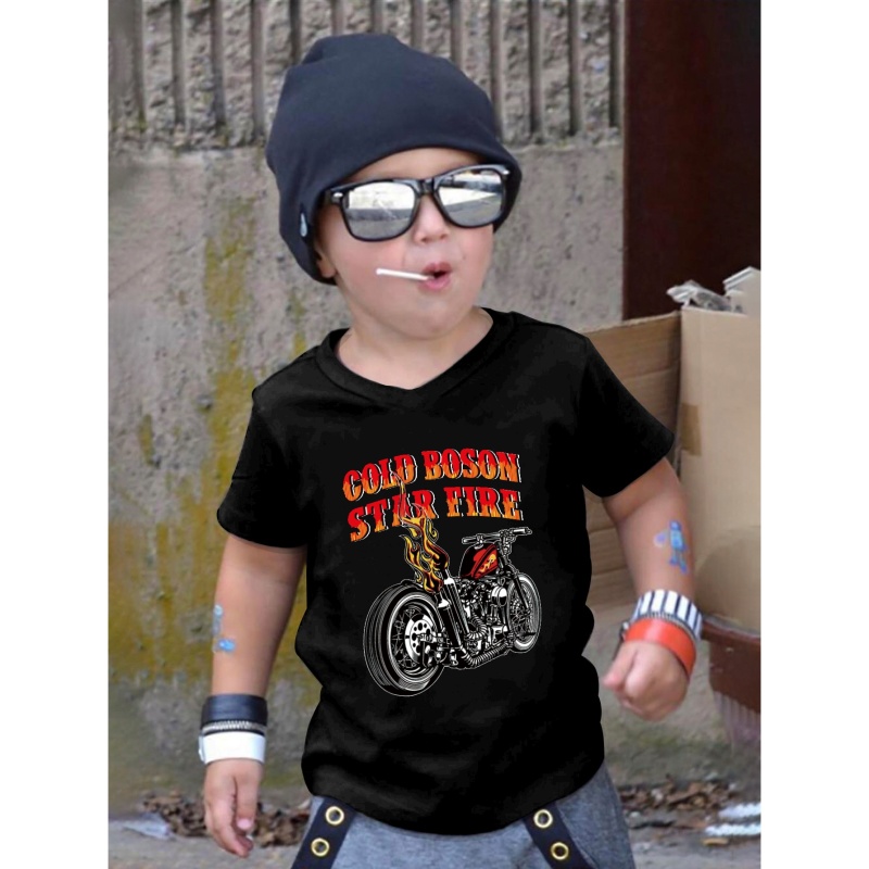 

Cool Motorcycle Print Boys Creative T-shirt, Casual Lightweight Comfy Short Sleeve Tee Tops, Kids Clothings For Summer