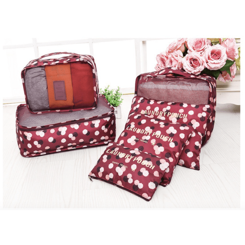 6pcs/set Travel Storage Bag for Clothes Luggage Packing Cube Organizer Suitcase Flower in Pink