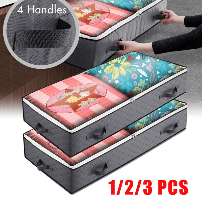 Large Clothes Storage Bags with Zips, 3 PCS Duvet Storage Bag King Size,  Thick Breathable Fabric Underbed Storage Bags with Clear Windows, Clothing
