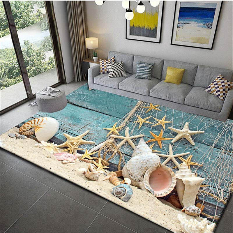 40*60cm Beach Shell Starfish Bathroom Door Mat Non-slip Carpet Printed Soft  Pad Washable Doormat Front Floor Rug Home Decor