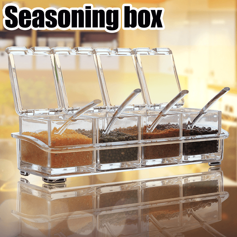 1pc 4 Compartments Clear Seasoning Box Multi-Grid Spice Storage
